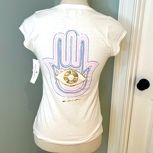 Spiritual Gangster Tops - NWT Spiritual Gangster V-Neck Cream T Shirt | Neon Hamas | Size S